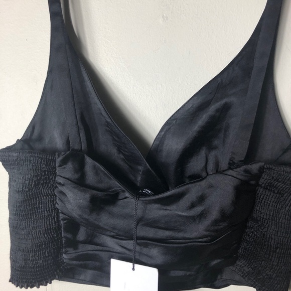 SOLD” SOLD “NWT Black satin crop top, ruched sides. SIZE: SMALL - Picture 7 of 8